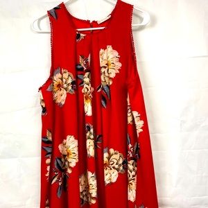 Altar’d State Red Floral Swing Dress Size Medium